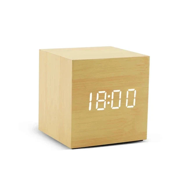 WoodAura™ – Digitaler LED-Holzwecker mit Temperaturanzeige & Klopf-Sensor