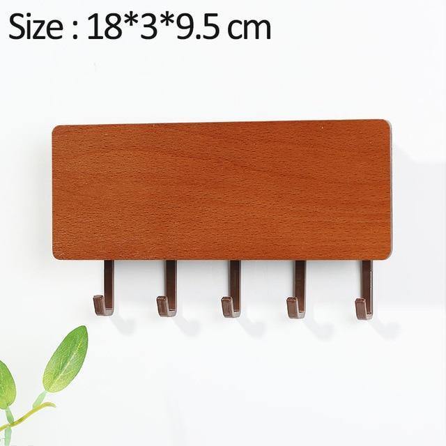WoodenElegance™ – Stilvolle Schlüsselhalter-Wandablage aus Holz mit farbigen Haken