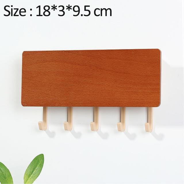 WoodenElegance™ – Stilvolle Schlüsselhalter-Wandablage aus Holz mit farbigen Haken