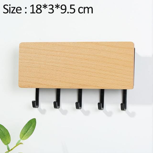 WoodenElegance™ – Stilvolle Schlüsselhalter-Wandablage aus Holz mit farbigen Haken