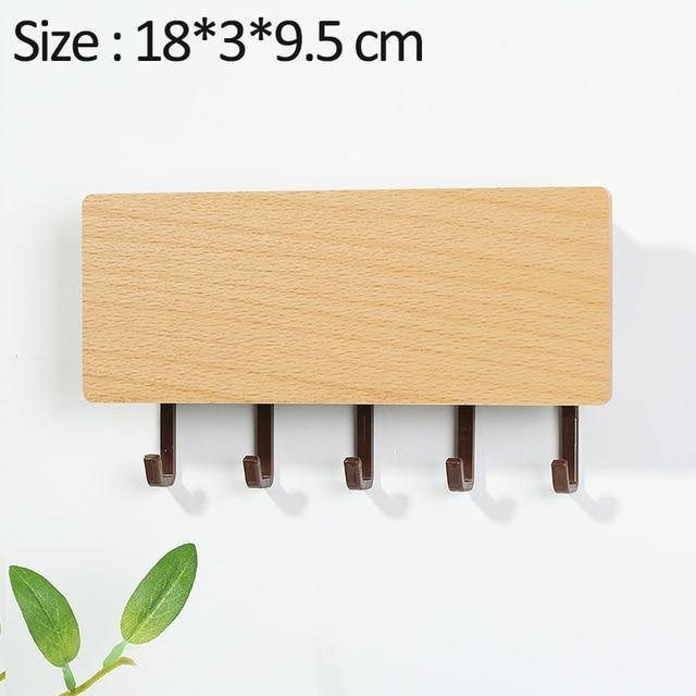 WoodenElegance™ – Stilvolle Schlüsselhalter-Wandablage aus Holz mit farbigen Haken