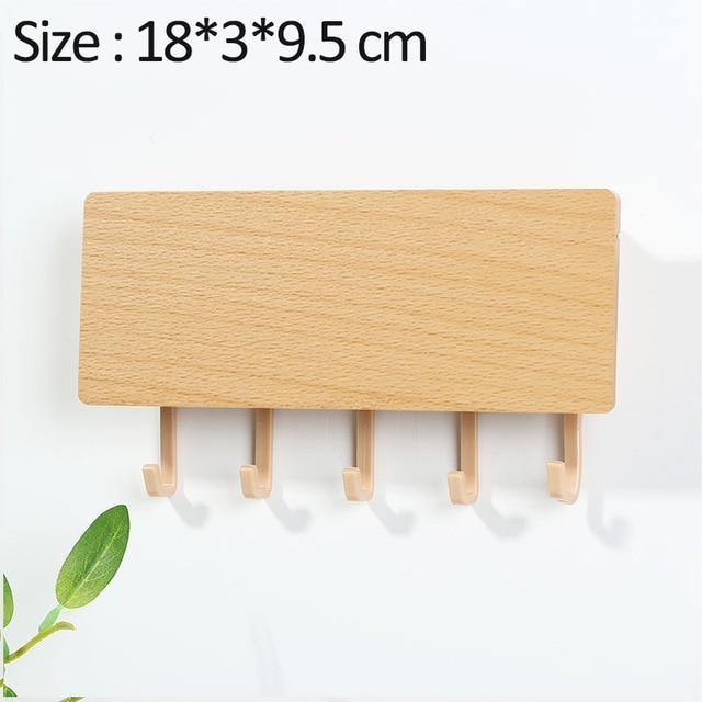 WoodenElegance™ – Stilvolle Schlüsselhalter-Wandablage aus Holz mit farbigen Haken