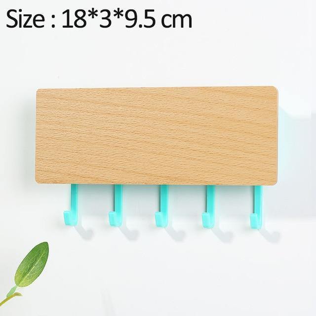 WoodenElegance™ – Stilvolle Schlüsselhalter-Wandablage aus Holz mit farbigen Haken