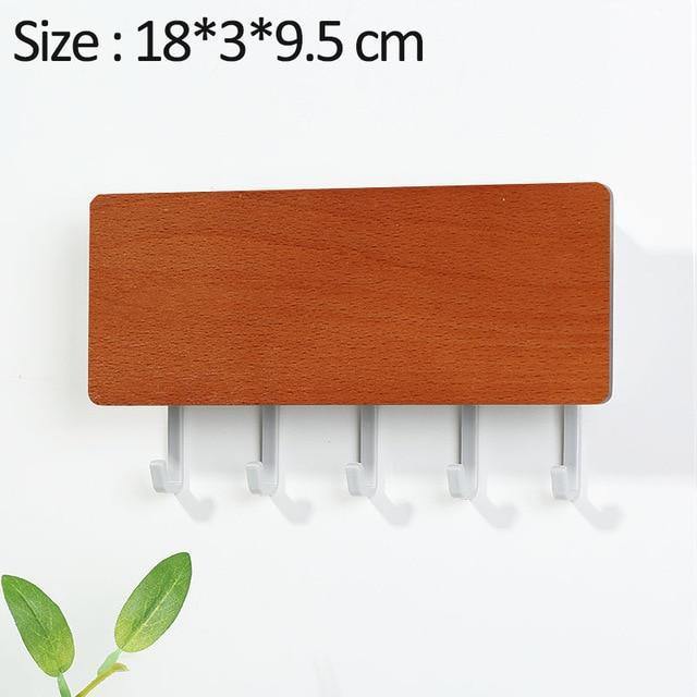 WoodenElegance™ – Stilvolle Schlüsselhalter-Wandablage aus Holz mit farbigen Haken