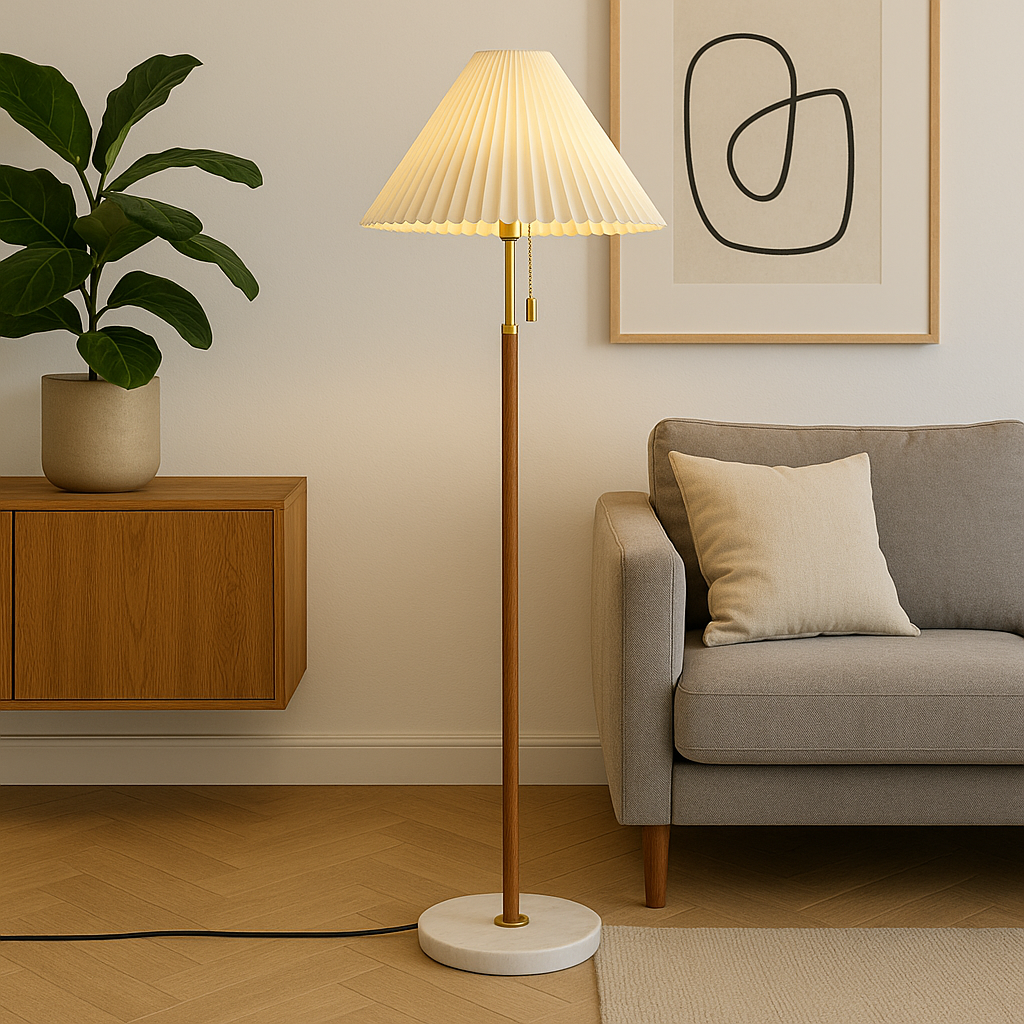 Helorae™ Vintage Wooden Floor Lamp – Klassische Holz-Stehlampe im Mid-Century-Design
