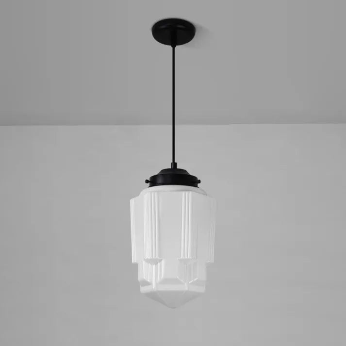 GlasLuxe™ Pendelleuchte – Vintage geometrische Glas-Hängelampe aus Milchglas (E27)
