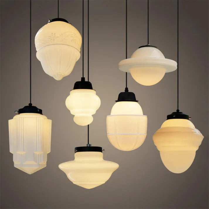 GlasLuxe™ Pendelleuchte – Vintage geometrische Glas-Hängelampe aus Milchglas (E27)