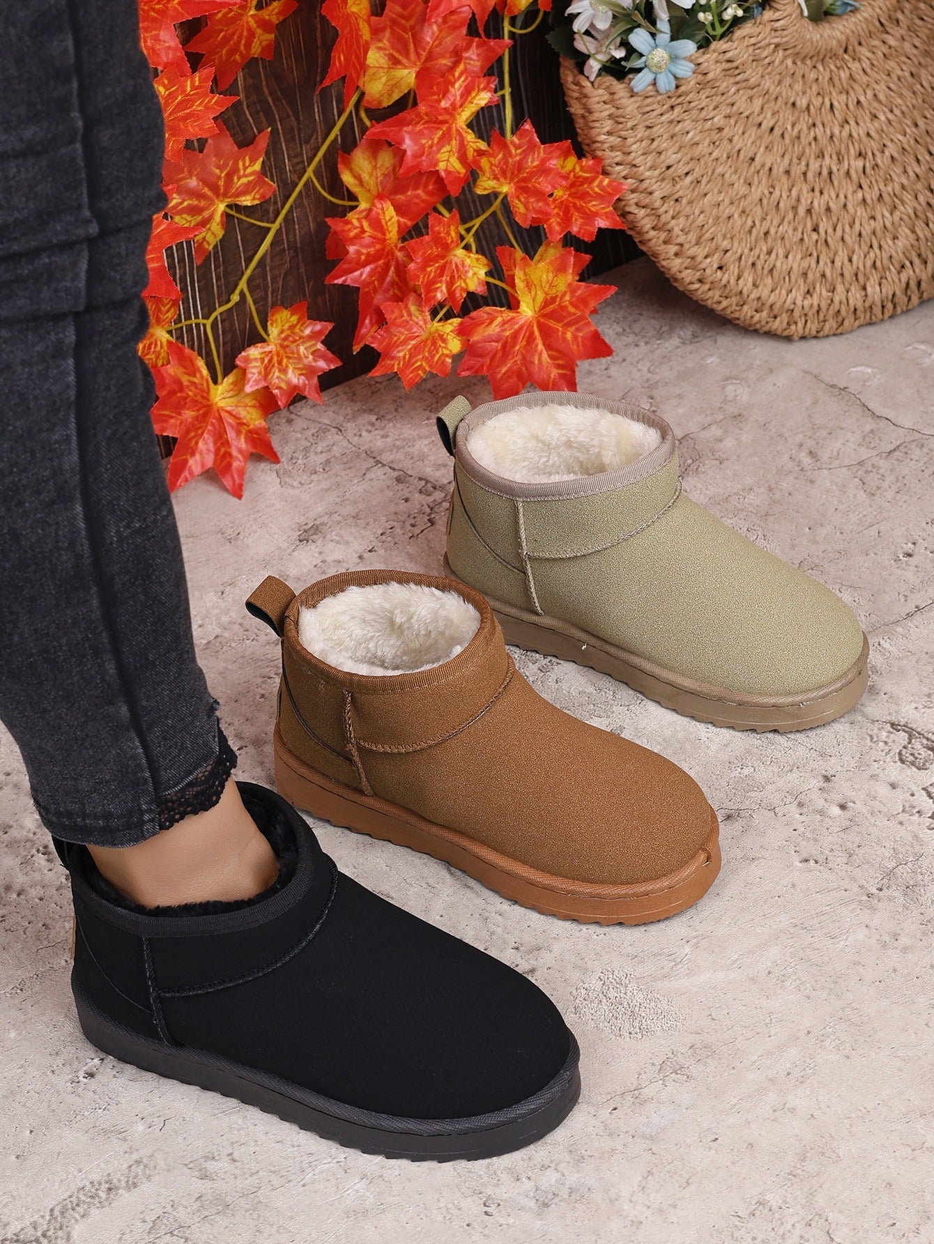 UltraMini™ | Damen Plattform Winter-Boots – Fellgefütterte Ankle Boots in Schwarz