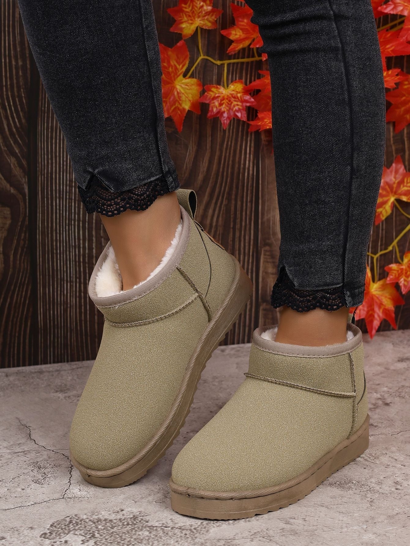 UltraMini™ | Damen Plattform Winter-Boots – Fellgefütterte Ankle Boots in Schwarz