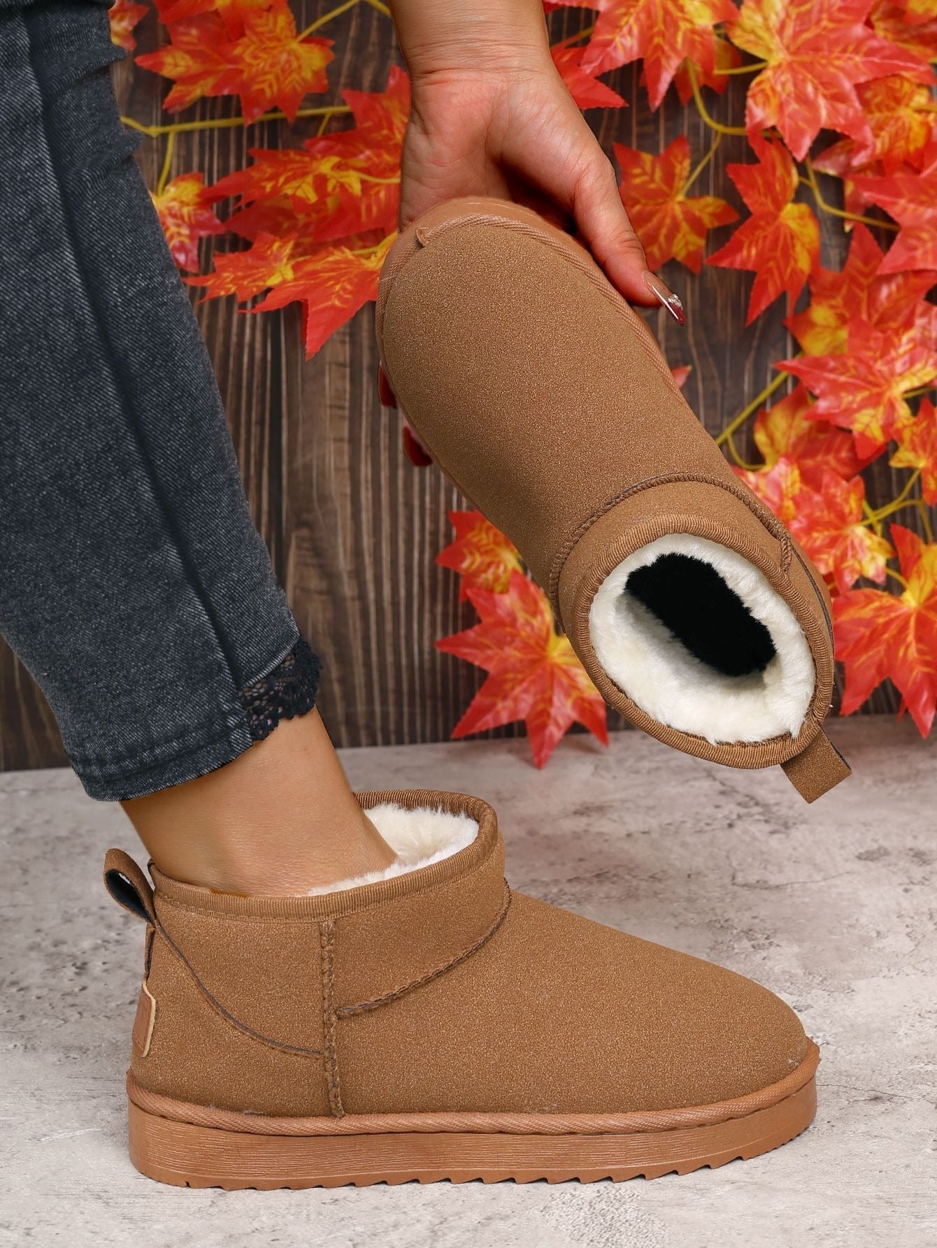 UltraMini™ | Damen Plattform Winter-Boots – Fellgefütterte Ankle Boots in Schwarz