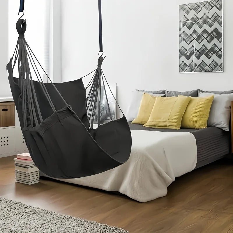 Hängesessel Schaukelstuhl – Outdoor & Indoor Baumwoll - Hängestuhl mit Tragetasche, bis 136 kg belastbar - Less Goods