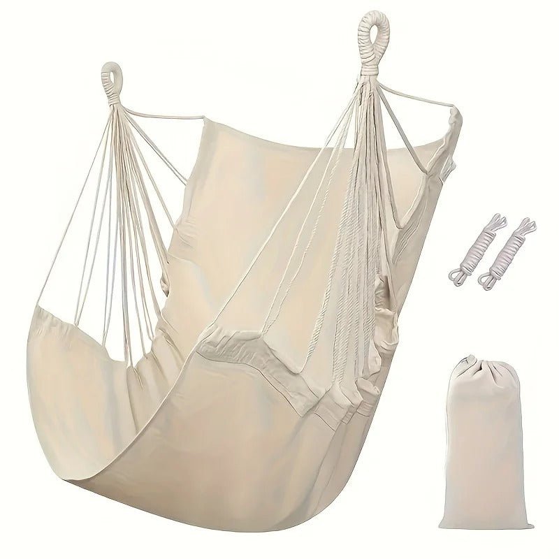 Hängesessel Schaukelstuhl – Outdoor & Indoor Baumwoll - Hängestuhl mit Tragetasche, bis 136 kg belastbar - Less Goods