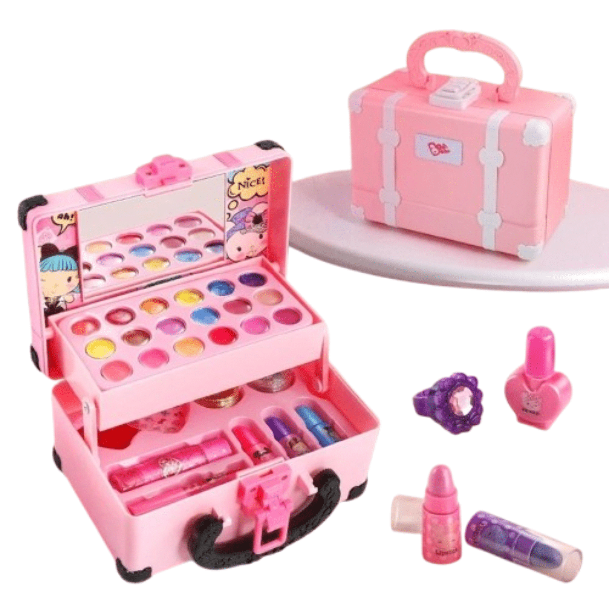 Kinderschminke Spielset – Waschbare Kinder - Kosmetik für Mädchen | Prinzessinnen Make - Up Set mit Lidschatten, Lippenstift & Tragetasche - Less Goods