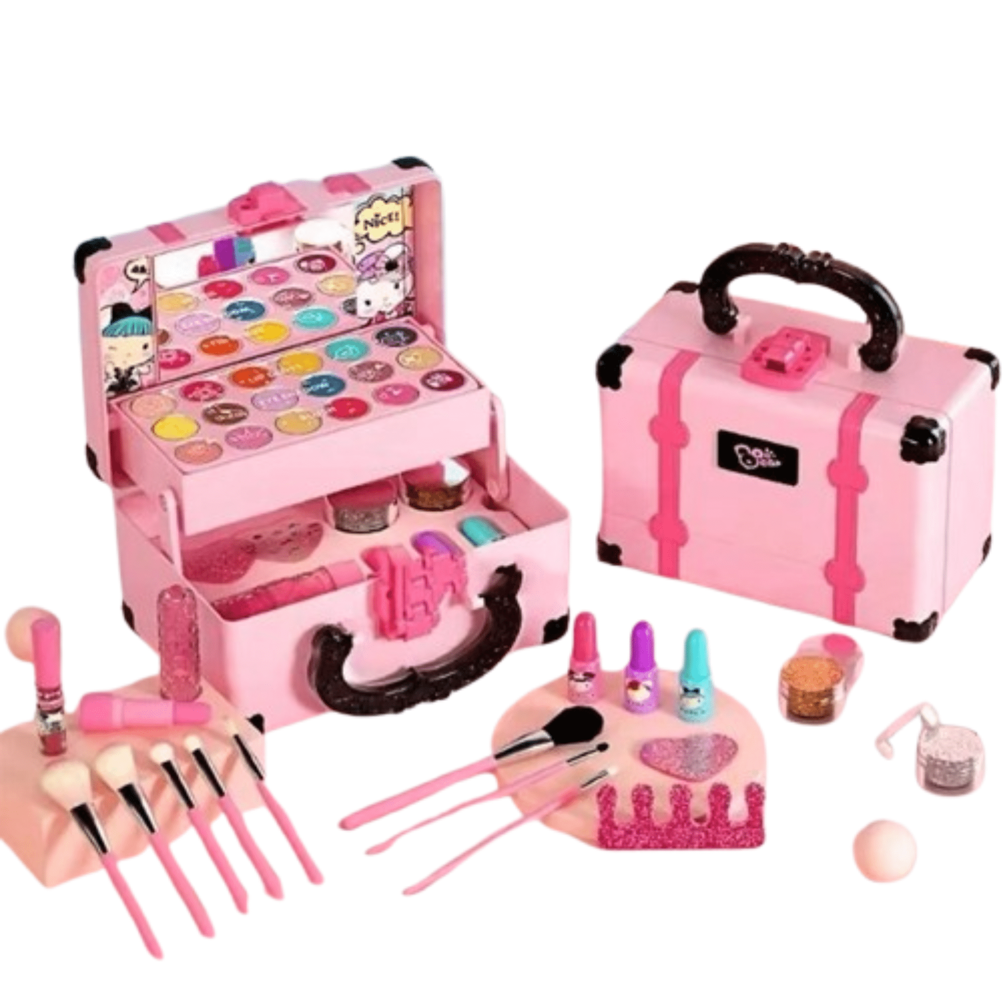 Kinderschminke Spielset – Waschbare Kinder - Kosmetik für Mädchen | Prinzessinnen Make - Up Set mit Lidschatten, Lippenstift & Tragetasche - Less Goods