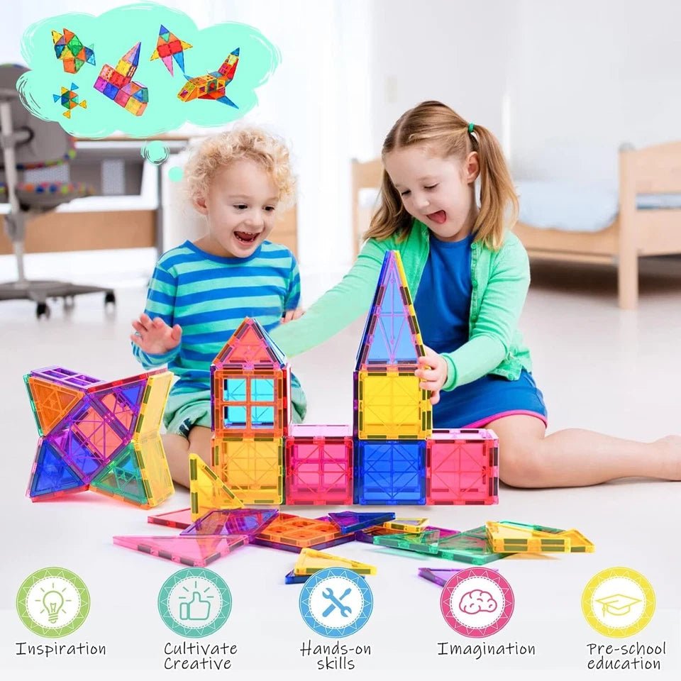 Magnet Bausteine Kinder Spielzeug Magnetische Fliesen Lernspiel - Bunt (66 - tlg. Set) - Less Goods