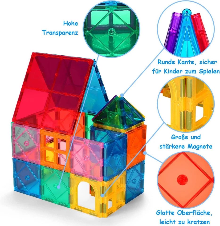 Magnet Bausteine Kinder Spielzeug Magnetische Fliesen Lernspiel - Bunt (66 - tlg. Set) - Less Goods