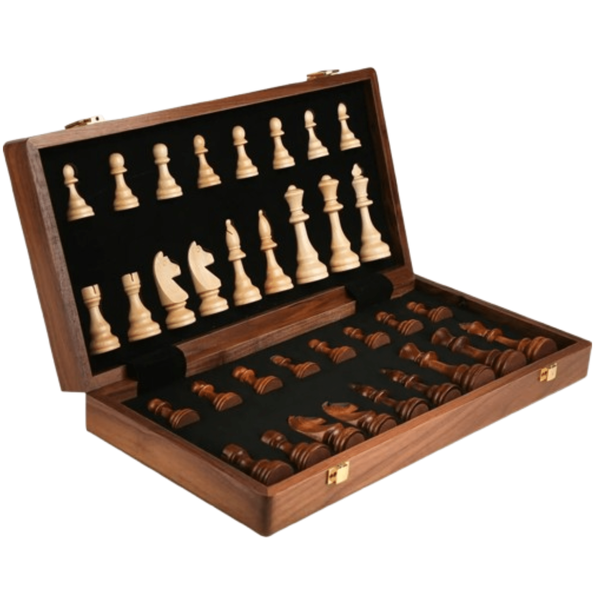 Schachspiel aus Holz – Hochwertiges, klappbares Schachbrett | Klassisches Design mit handgefertigten Figuren aus Walnussholz - Less Goods