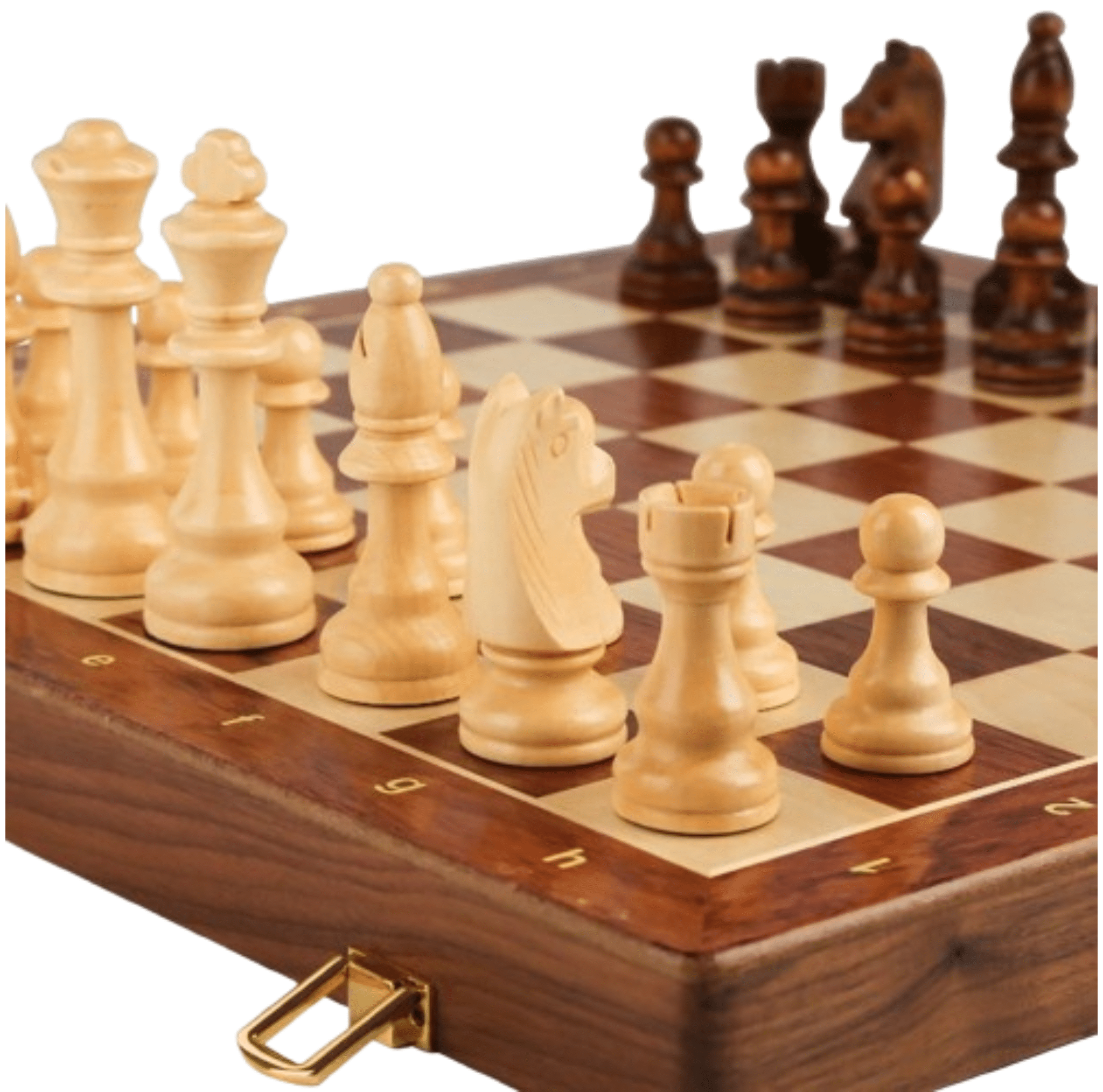 Schachspiel aus Holz – Hochwertiges, klappbares Schachbrett | Klassisches Design mit handgefertigten Figuren aus Walnussholz - Less Goods