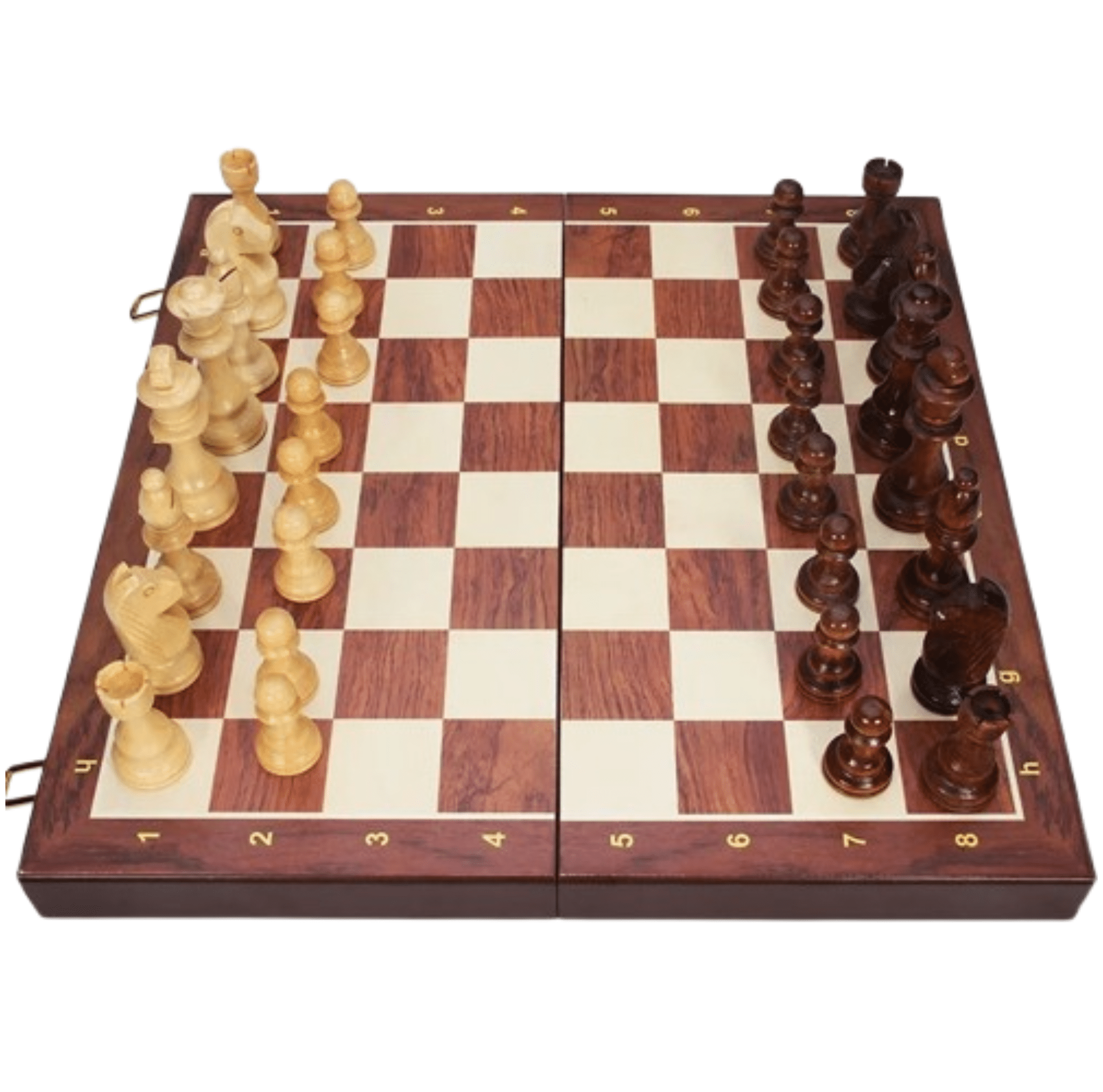 Schachspiel aus Holz – Hochwertiges, klappbares Schachbrett | Klassisches Design mit handgefertigten Figuren aus Walnussholz - Less Goods