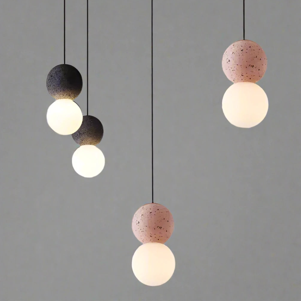PureAura™ – Geometrische Design-Pendelleuchte aus Naturstein & Opalglas