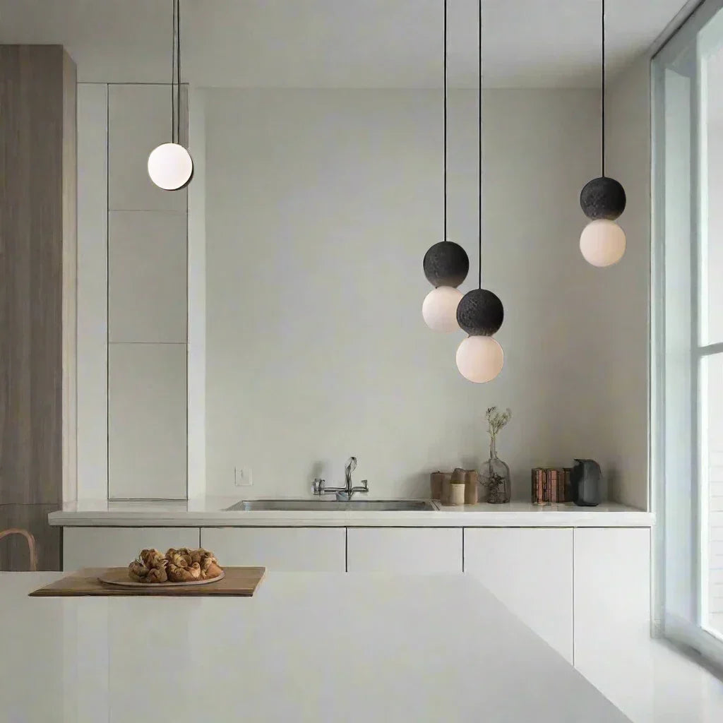 PureAura™ – Geometrische Design-Pendelleuchte aus Naturstein & Opalglas