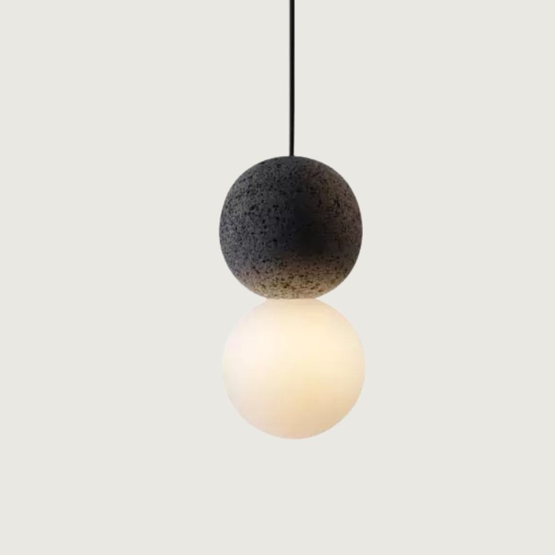 PureAura™ – Geometrische Design-Pendelleuchte aus Naturstein & Opalglas