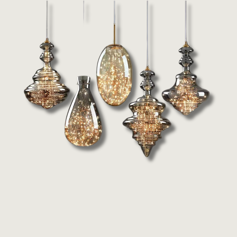 NebulaGlow™ Pendelleuchte – Elegante graue Glas-Hängelampe mit Messing für Esszimmer & Küche (LED)